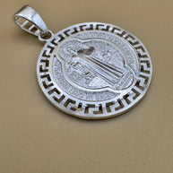 925 Sterling Silver Saint Benedict Medallion Pendant Large Round Religious Charm Protection Medal