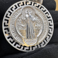 925 Sterling Silver Saint Benedict Medallion Pendant Large Round Religious Charm Protection Medal