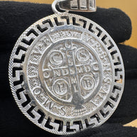 925 Sterling Silver Saint Benedict Medallion Pendant Large Round Religious Charm Protection Medal