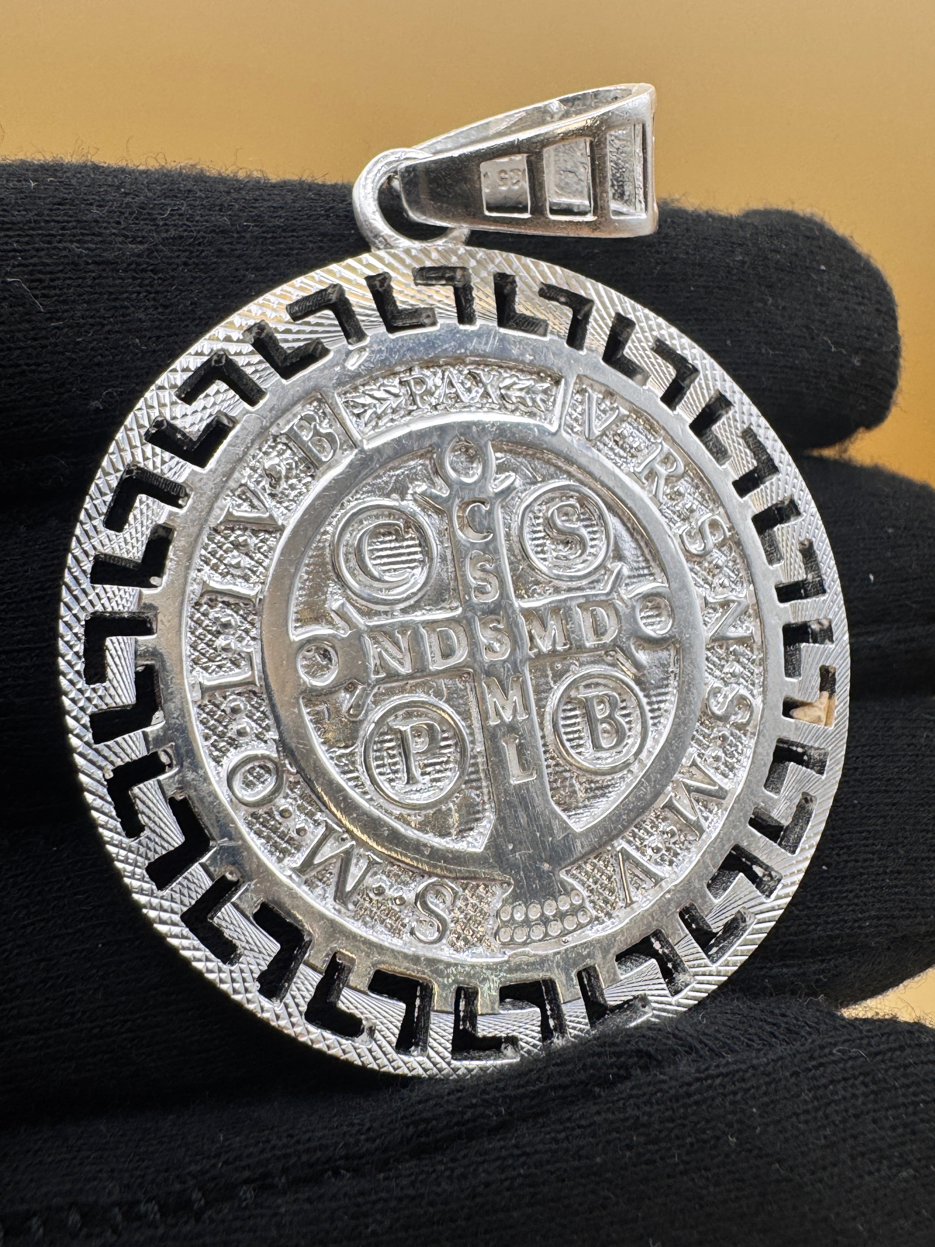 925 Sterling Silver Saint Benedict Medallion Pendant Large Round Religious Charm Protection Medal