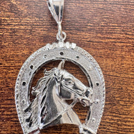 925 Sterling Silver Horse Head Horseshoe Pendant