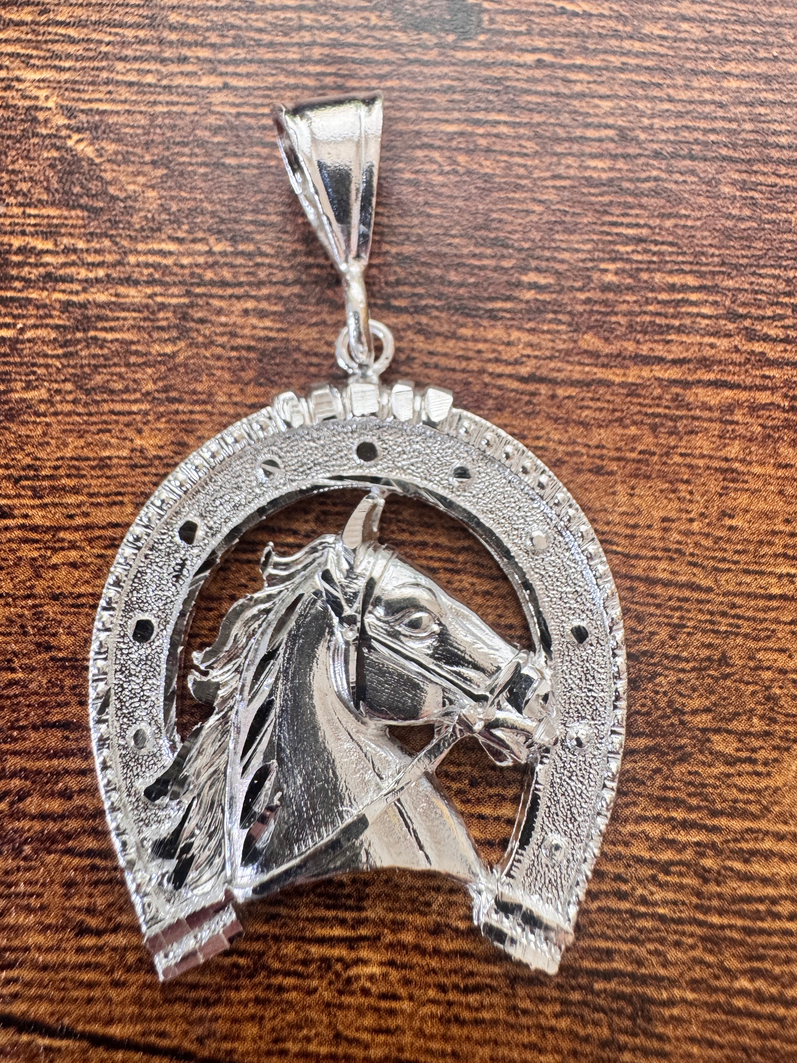 925 Sterling Silver Horse Head Horseshoe Pendant