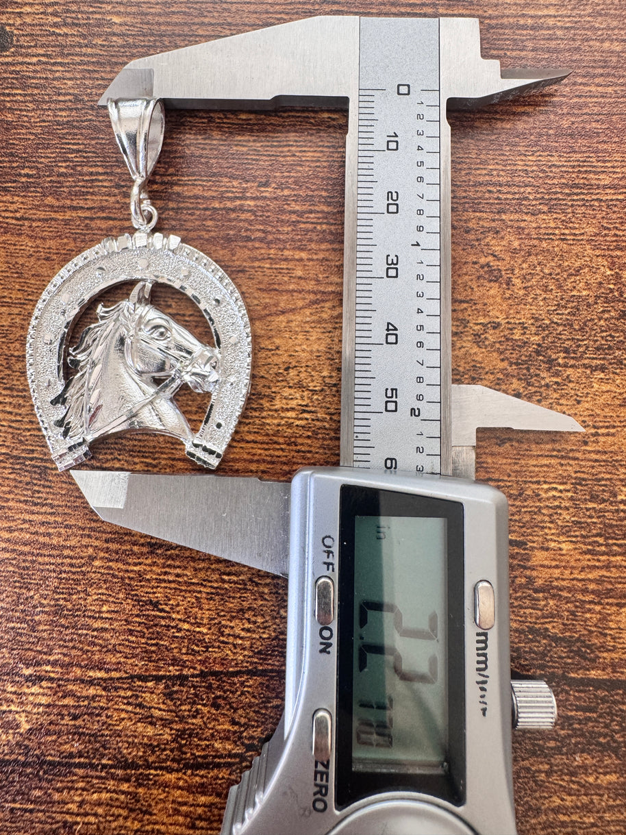 925 Sterling Silver Horse Head Horseshoe Pendant