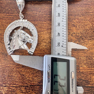 925 Sterling Silver Horse Head Horseshoe Pendant