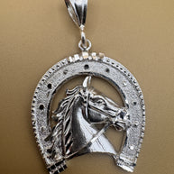 925 Sterling Silver Horse Head Horseshoe Pendant