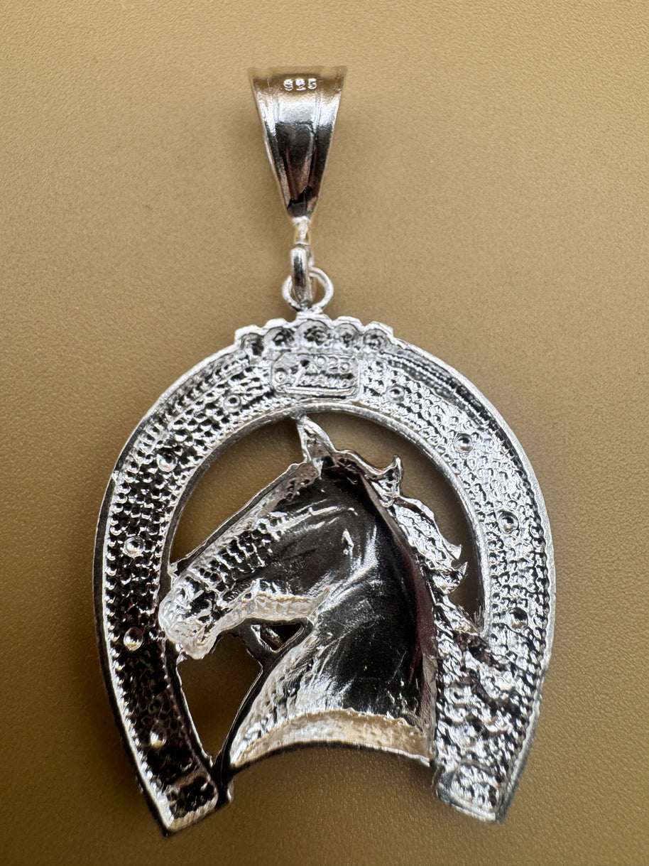 925 Sterling Silver Horse Head Horseshoe Pendant