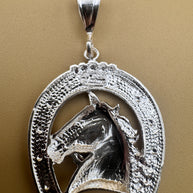 925 Sterling Silver Horse Head Horseshoe Pendant