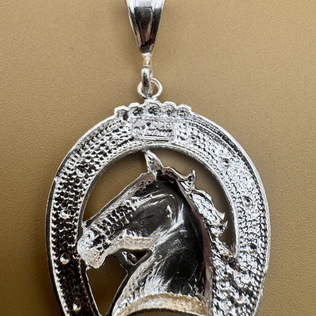 925 Sterling Silver Horse Head Horseshoe Pendant