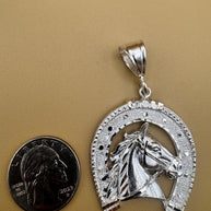 925 Sterling Silver Horse Head Horseshoe Pendant