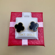 10K Gold Red Clover Elegant Floral Quatrefoil Earrings Studs