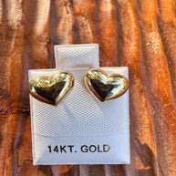 14k Gold Heart Stud Earrings Puffy Heart CZ Accent Earrings Vintage Style Love Earrings