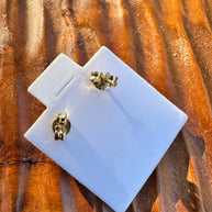 14k Gold Heart Stud Earrings Puffy Heart CZ Accent Earrings Vintage Style Love Earrings