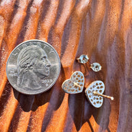 14k Gold Heart Stud Earrings Puffy Heart CZ Accent Earrings Vintage Style Love Earrings
