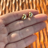 14k Gold Heart Stud Earrings Puffy Heart CZ Accent Earrings Vintage Style Love Earrings
