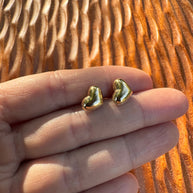 14k Gold Heart Stud Earrings Puffy Heart CZ Accent Earrings Vintage Style Love Earrings