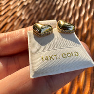 14k Gold Heart Stud Earrings Puffy Heart CZ Accent Earrings Vintage Style Love Earrings