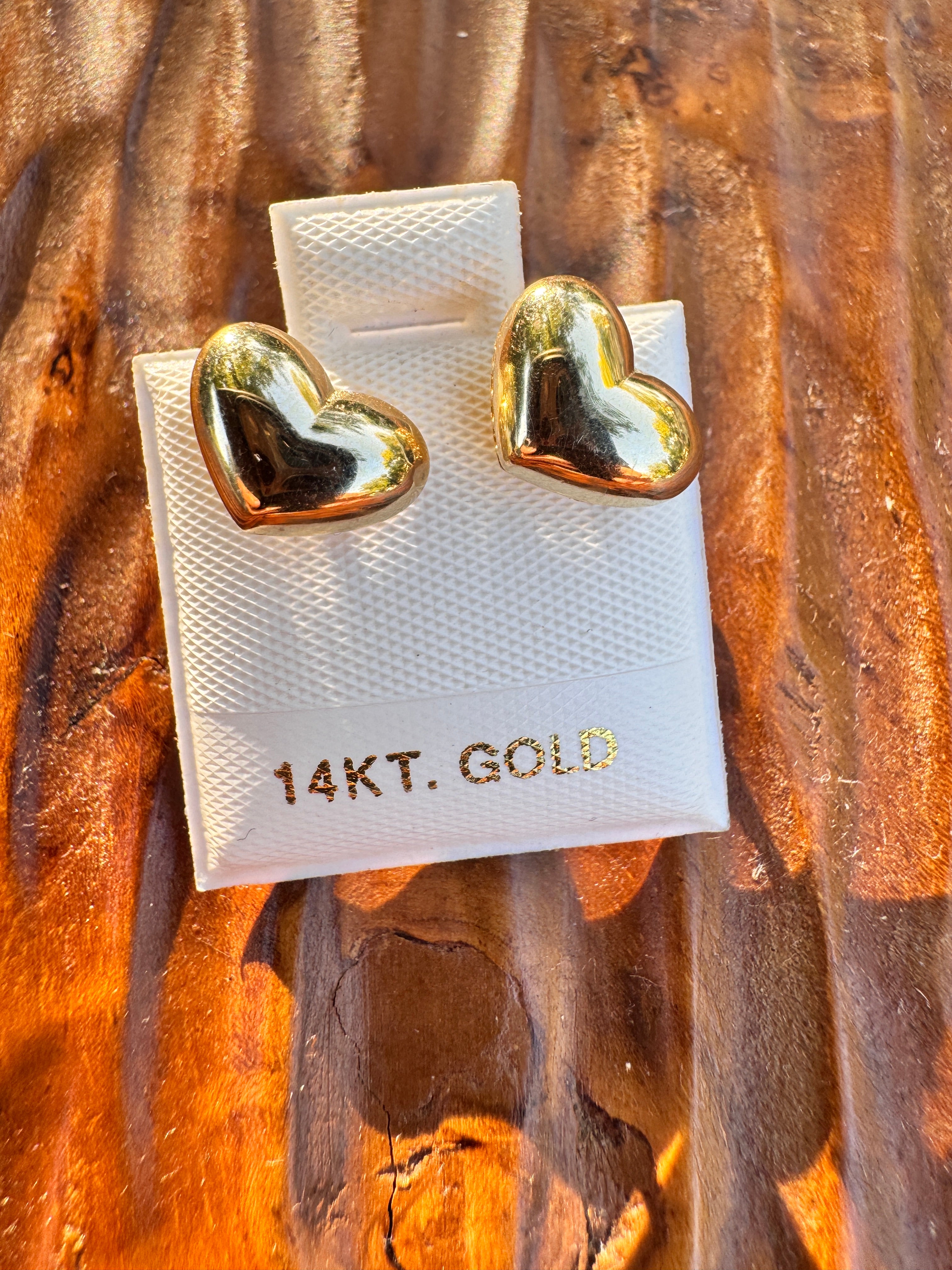 14k Gold Heart Stud Earrings Puffy Heart CZ Accent Earrings Vintage Style Love Earrings