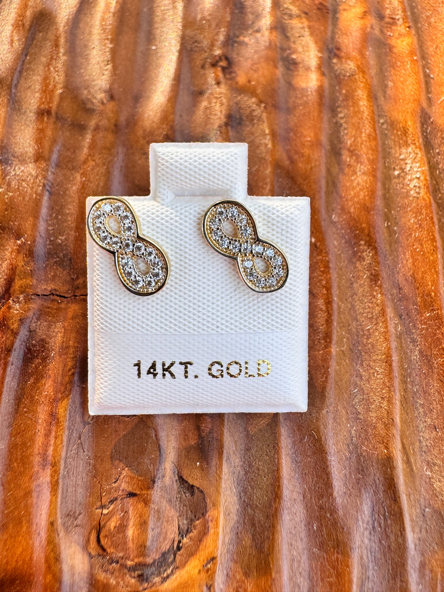 14K Gold Infinity Stud Earrings Real Gold CZ Sparkle Earrings Minimalist Gift for Her Tiny Gold Studs