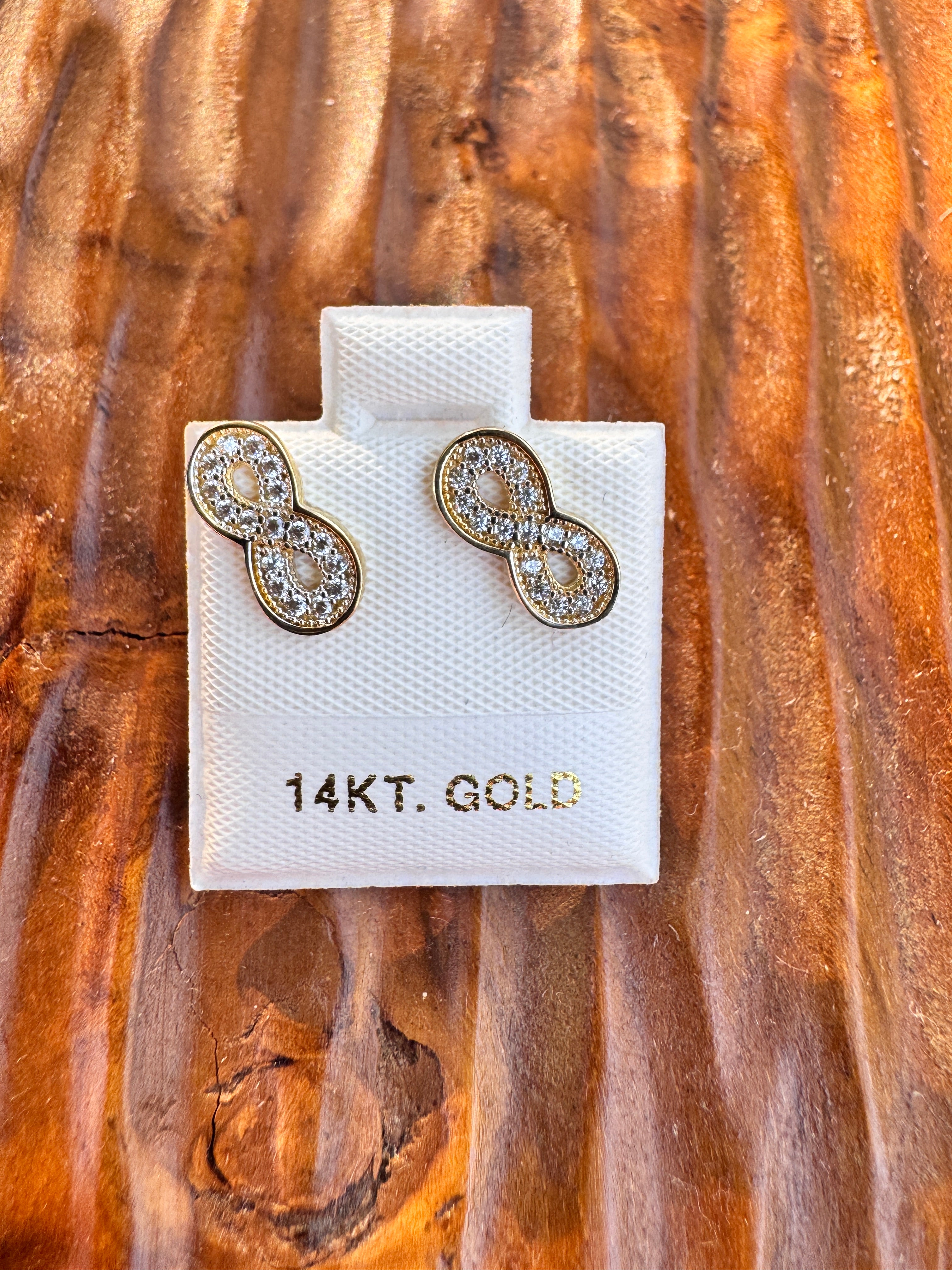 14K Gold Infinity Stud Earrings Real Gold CZ Sparkle Earrings Minimalist Gift for Her Tiny Gold Studs