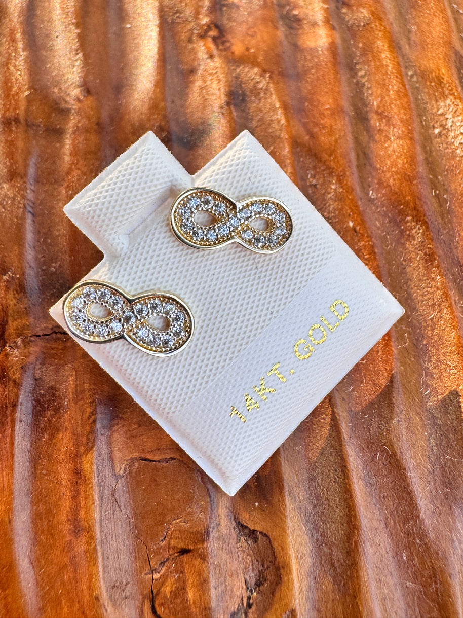 14K Gold Infinity Stud Earrings Real Gold CZ Sparkle Earrings Minimalist Gift for Her Tiny Gold Studs