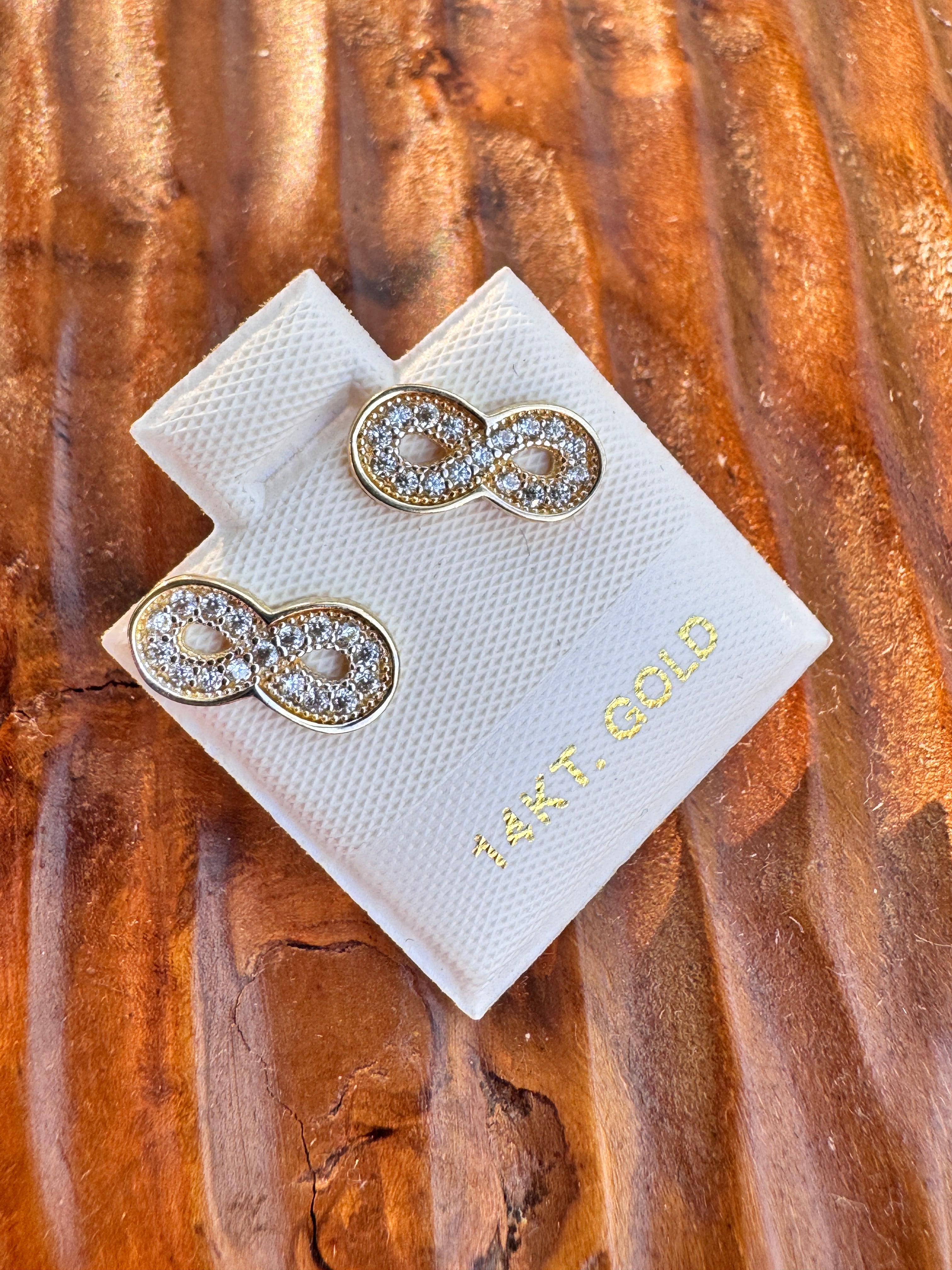 14K Gold Infinity Stud Earrings Real Gold CZ Sparkle Earrings Minimalist Gift for Her Tiny Gold Studs