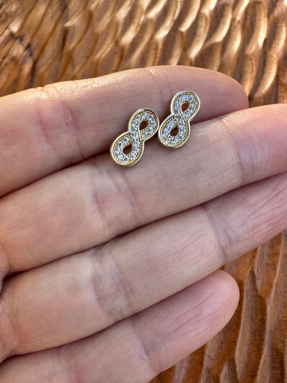 14K Gold Infinity Stud Earrings Real Gold CZ Sparkle Earrings Minimalist Gift for Her Tiny Gold Studs