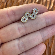 14K Gold Infinity Stud Earrings Real Gold CZ Sparkle Earrings Minimalist Gift for Her Tiny Gold Studs