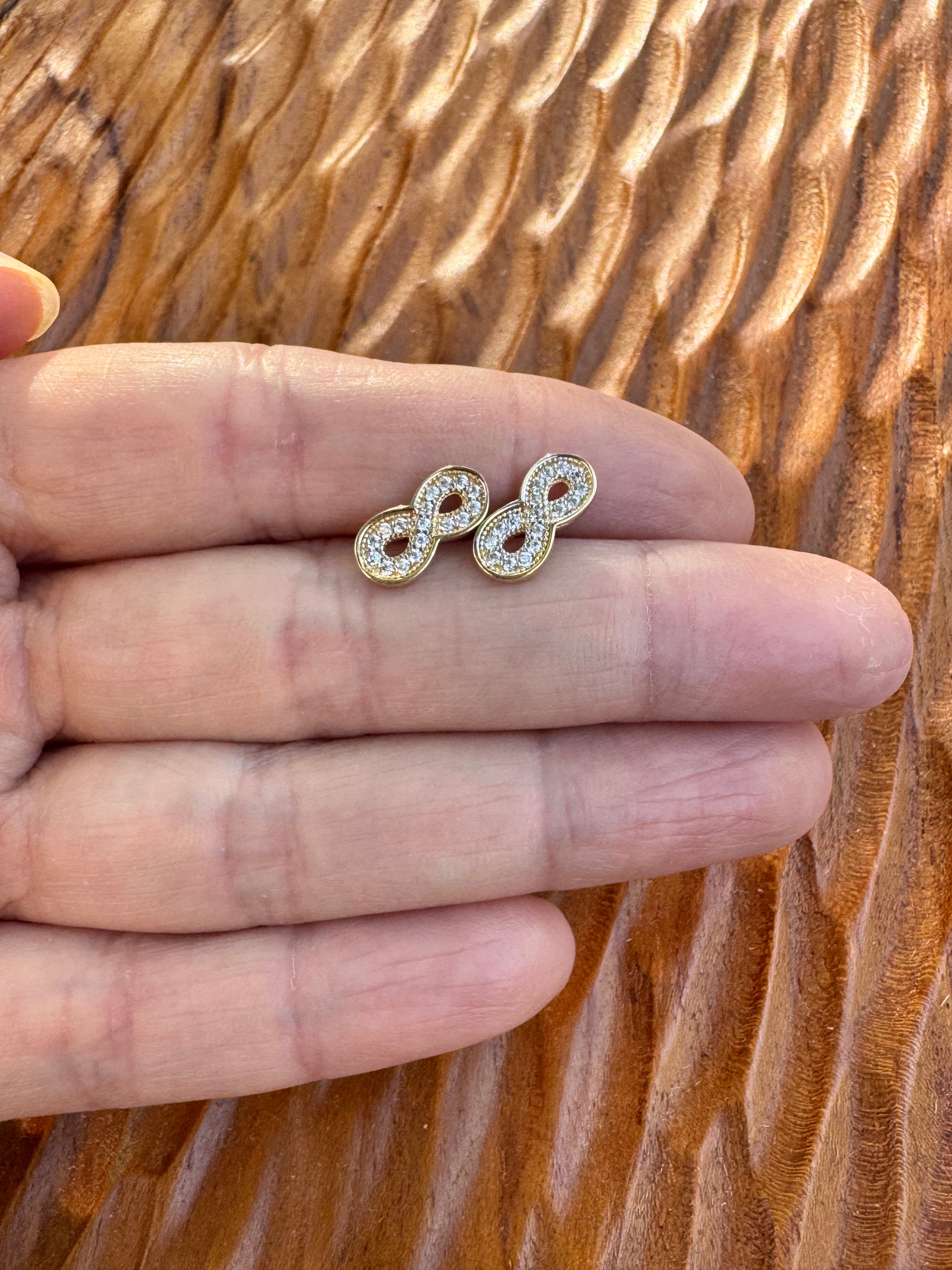 14K Gold Infinity Stud Earrings Real Gold CZ Sparkle Earrings Minimalist Gift for Her Tiny Gold Studs