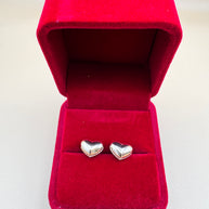 14k Gold Heart Stud Earrings Puffy Heart CZ Accent Earrings Vintage Style Love Earrings