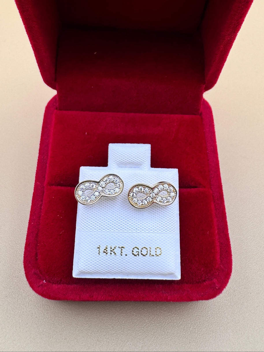 14K Gold Infinity Stud Earrings Real Gold CZ Sparkle Earrings Minimalist Gift for Her Tiny Gold Studs