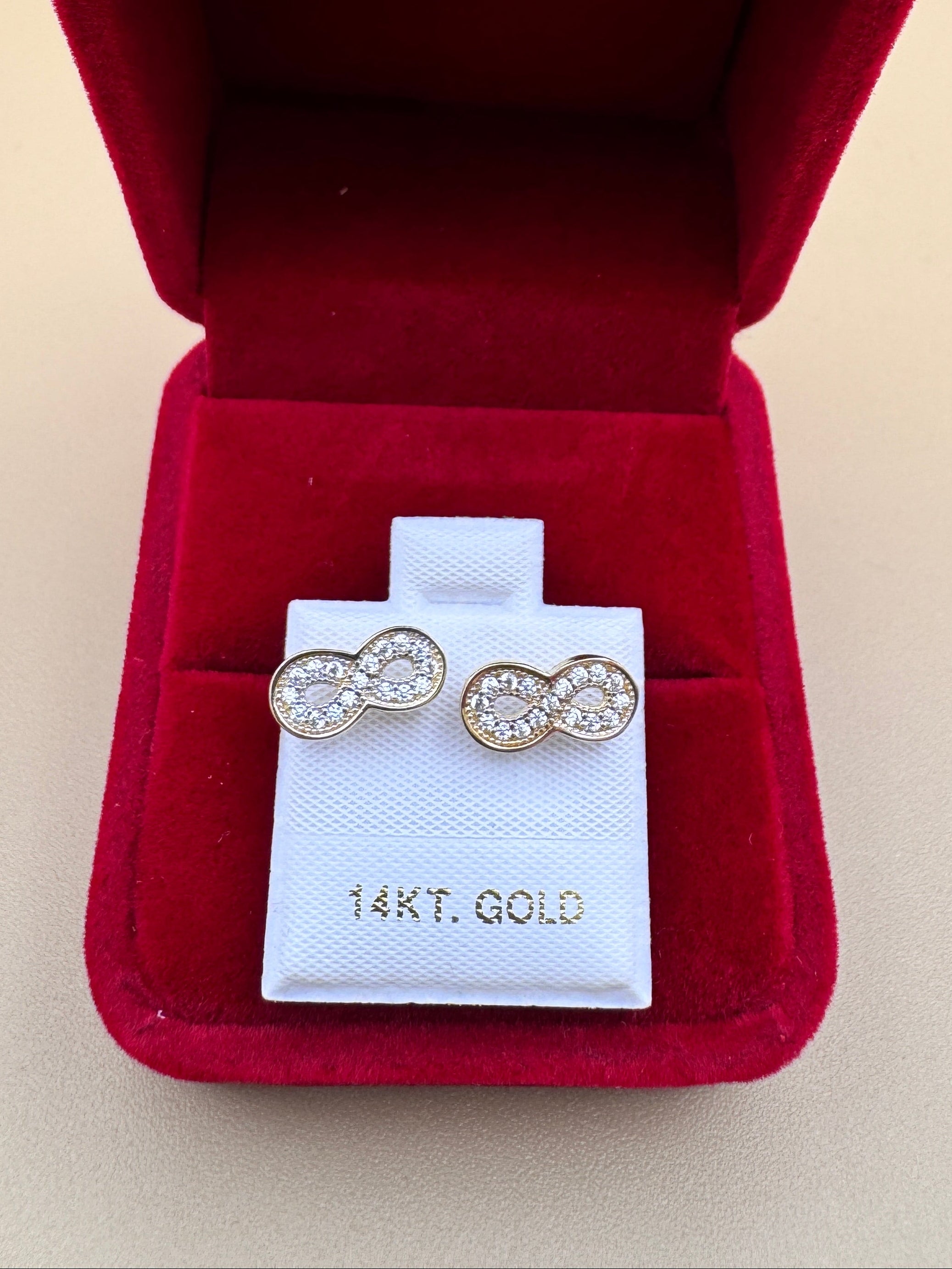 14K Gold Infinity Stud Earrings Real Gold CZ Sparkle Earrings Minimalist Gift for Her Tiny Gold Studs
