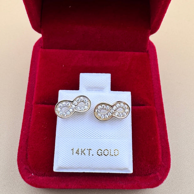 14K Gold Infinity Stud Earrings Real Gold CZ Sparkle Earrings Minimalist Gift for Her Tiny Gold Studs