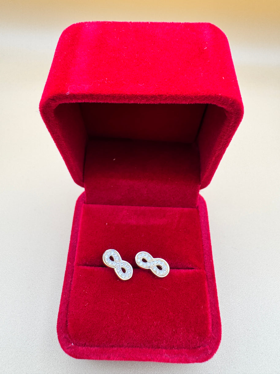 14K Gold Infinity Stud Earrings Real Gold CZ Sparkle Earrings Minimalist Gift for Her Tiny Gold Studs