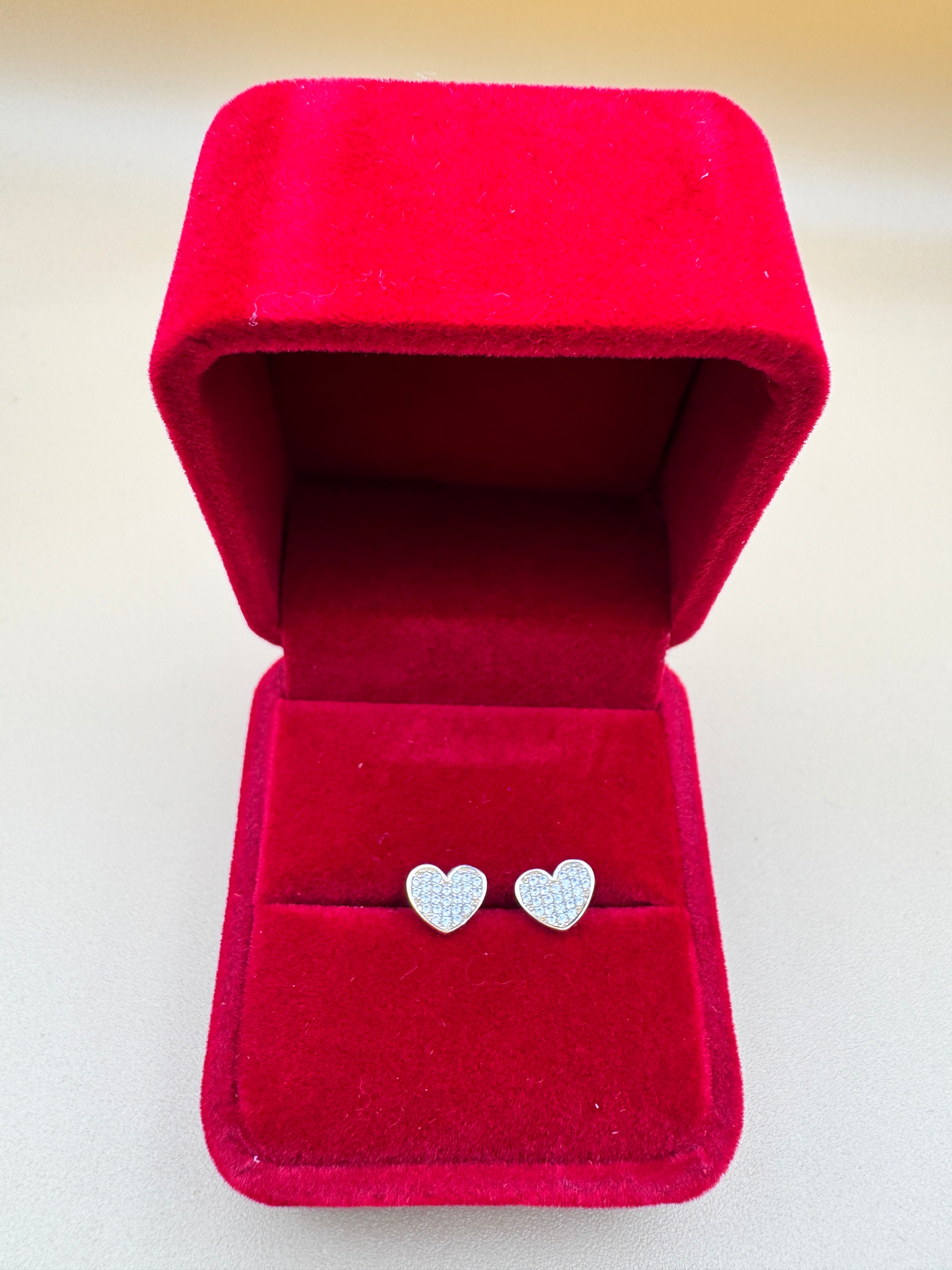 14K Gold CZ Heart Earrings – Pavé Style Cubic Zirconia, Dainty Studs, Diamond Look