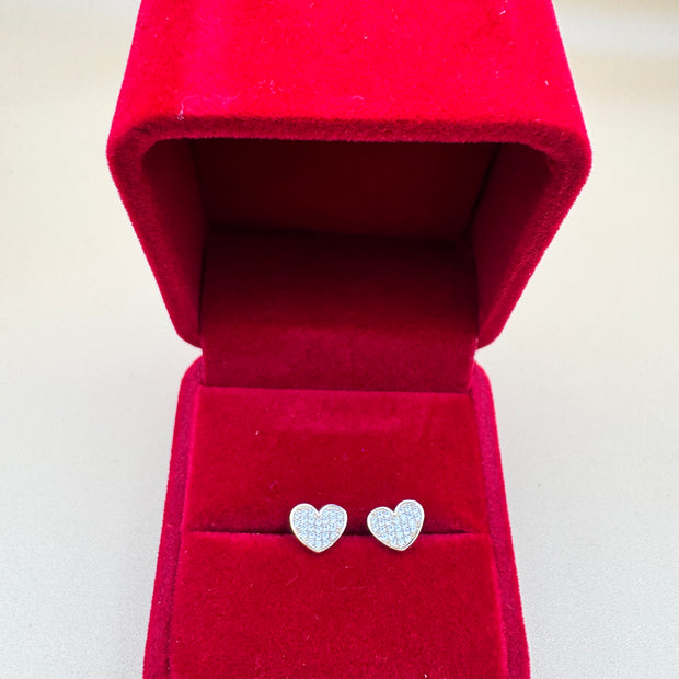 14K Gold CZ Heart Earrings – Pavé Style Cubic Zirconia, Dainty Studs, Diamond Look