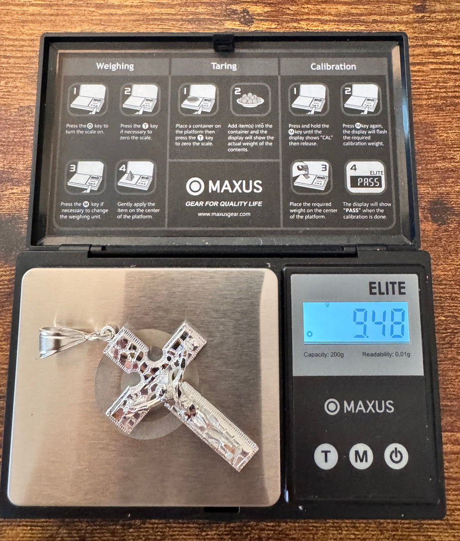 Sterling Silver Nugget Cross Pendant 925 Crucifix Large Jesus Cross