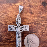 Sterling Silver Nugget Cross Pendant 925 Crucifix Large Jesus Cross