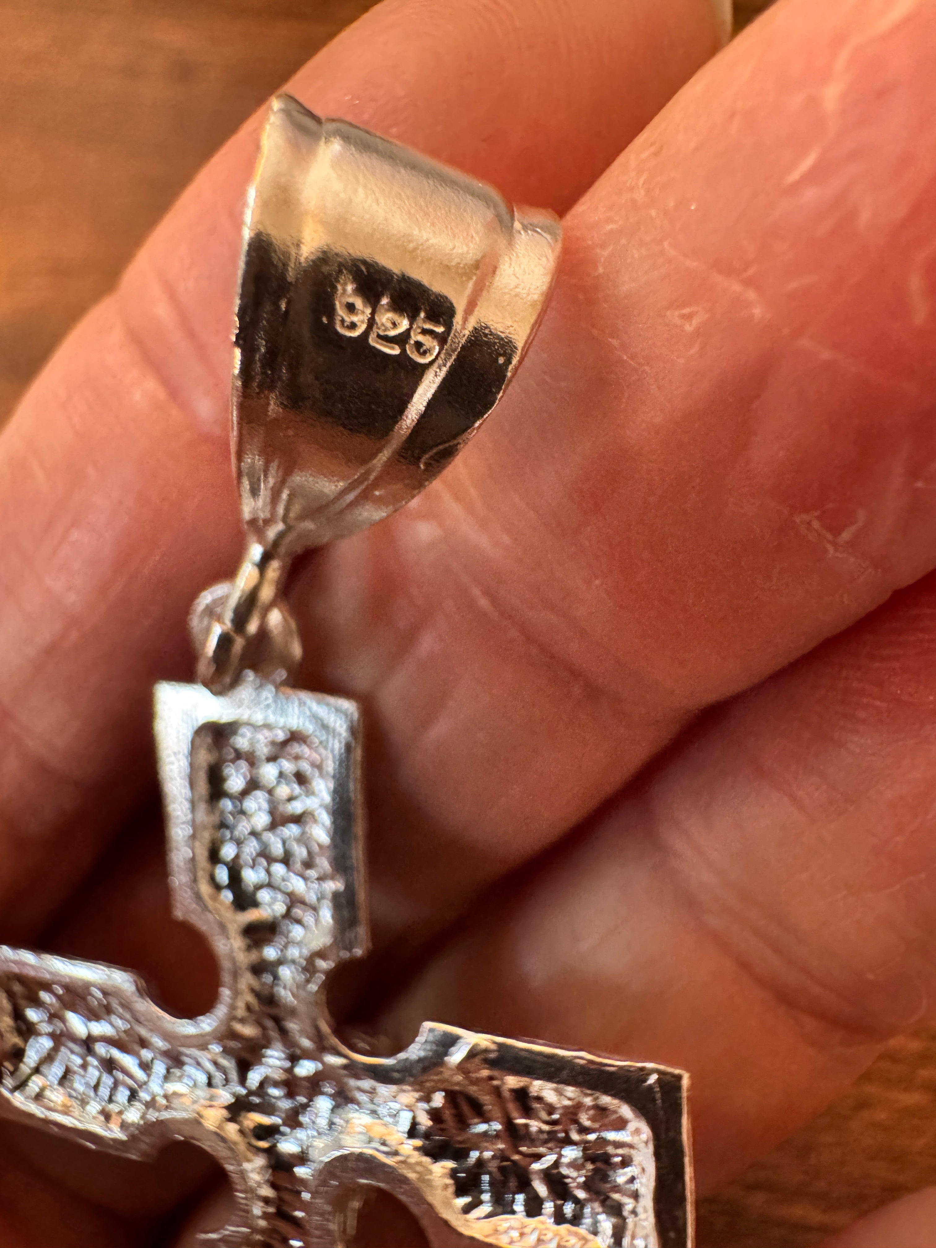 Sterling Silver Nugget Cross Pendant 925 Crucifix Large Jesus Cross