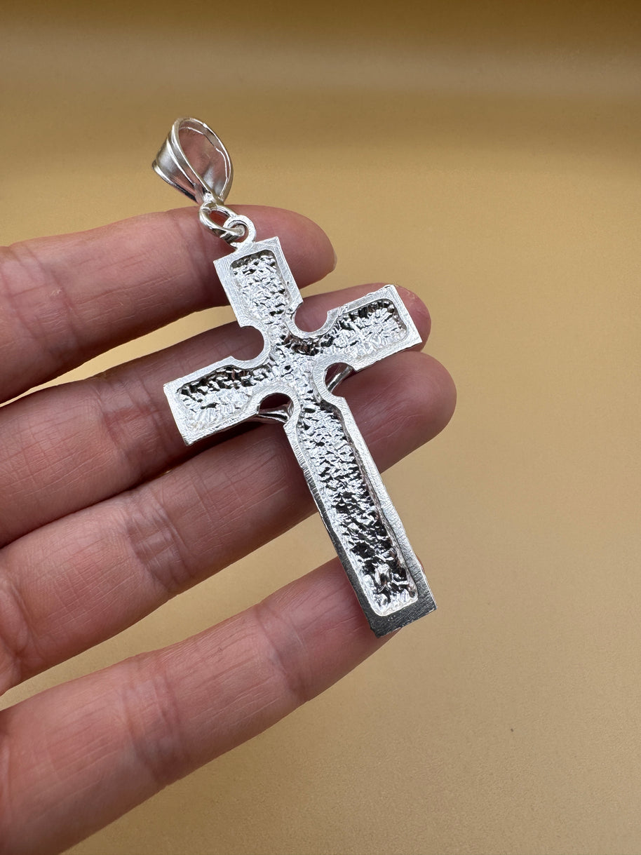 Sterling Silver Nugget Cross Pendant 925 Crucifix Large Jesus Cross
