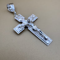 Sterling Silver Nugget Cross Pendant 925 Crucifix Large Jesus Cross