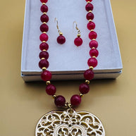 Handmade 14k gold-plated heart necklace from Mexico with natural stones