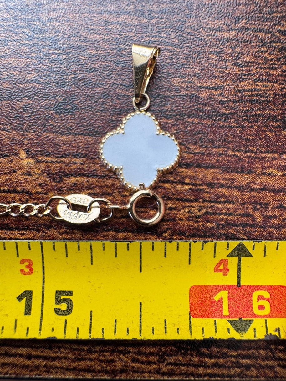 10K Gold White Clover Set – Chain, Pendant, and Earrings