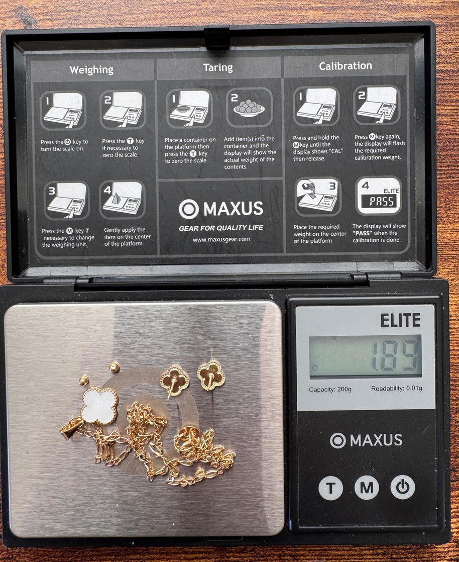 10K Gold White Clover Set – Chain, Pendant, and Earrings