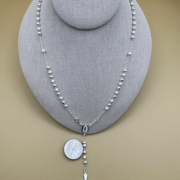 Beautiful Sterling Silver 925 Handmade 13 inch Rosary Perfect Gift (Alternating polished and frosted/textured round silver beads)