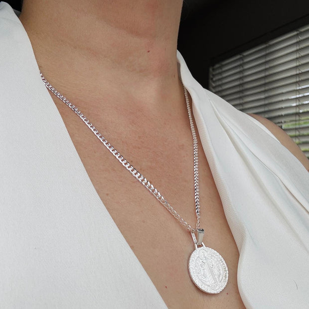925 Sterling Silver St. Benedict the Protector | Plata 925 cadena con medalla San Benito Santo Protector