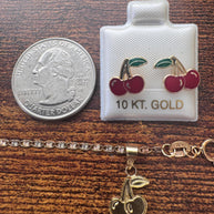 10k Solid Gold Cherry Jewelry Set – Necklace, Pendant &  Stud Earrings (3-piece Combo)