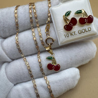 10k Solid Gold Cherry Jewelry Set – Necklace, Pendant &  Stud Earrings (3-piece Combo)
