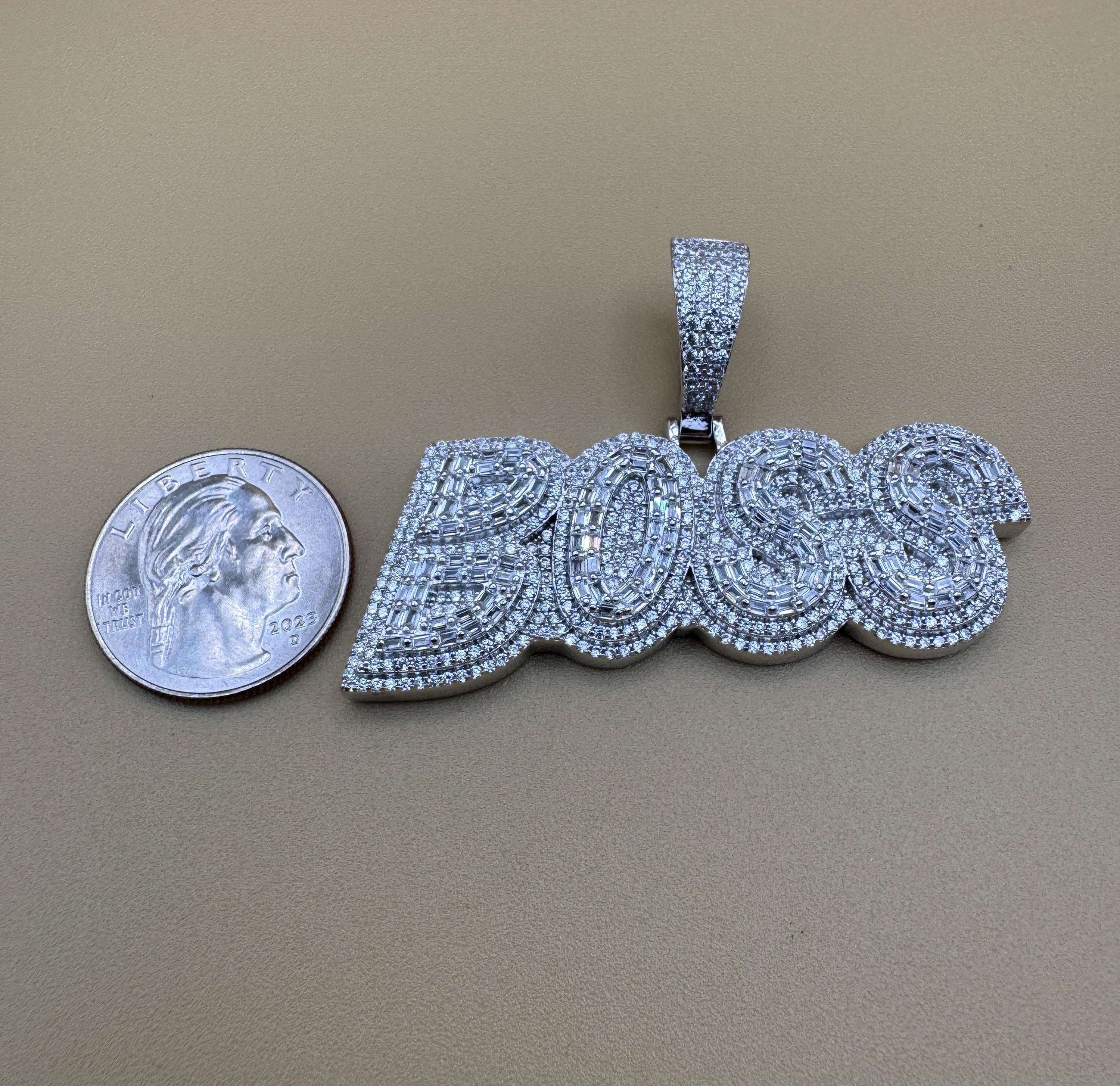 925 Sterling Silver BOSS Pendant - Made in Italy with dazzling detail - Dije BOSS en Plata de Ley 925 - Italiano con detalles deslumbrantes
