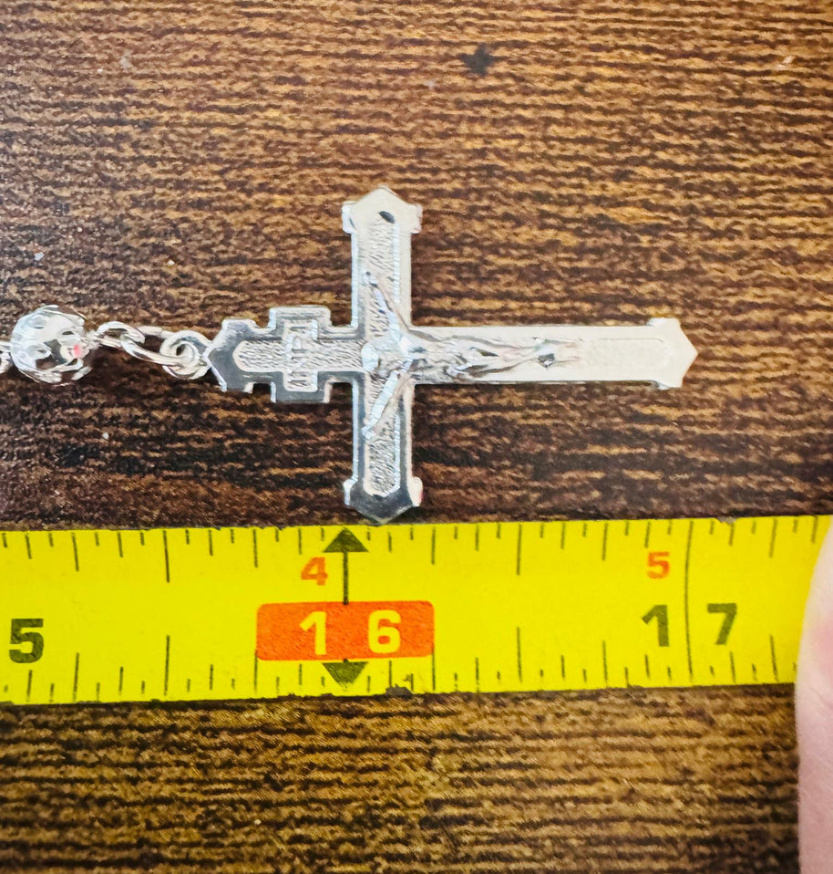 Beautiful Sterling Silver 925 Handmade 17 inch Rosary Perfect Gift (Perforated beads)