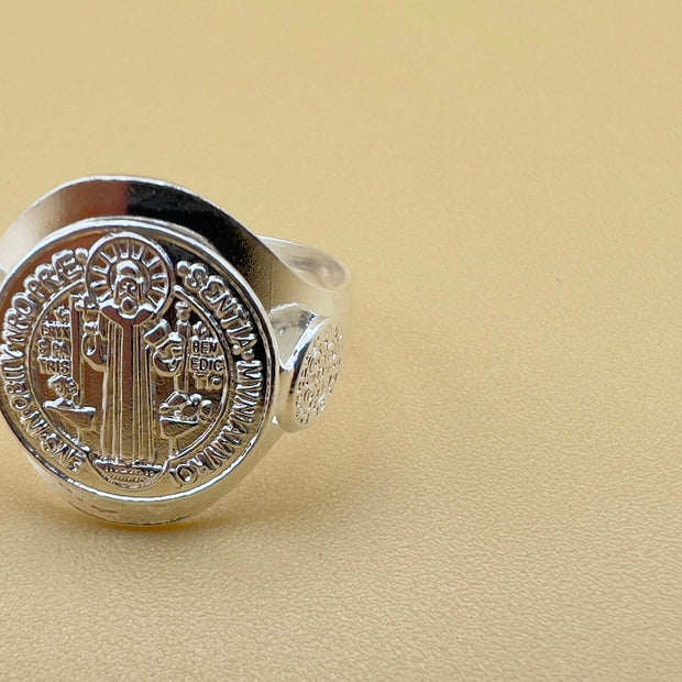 Handmade Saint Benedict Ring, San Benito, Sterling Silver, 925 Silver, unisex ring, Religious Ring, Signet Ring, Gift for me, Christian Gift